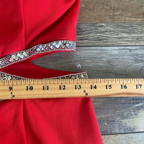 Nordstrom Speechless Formal Evening Dress Size 7 Color Red Sexy Jewel Stretch - Picture 10 of 16